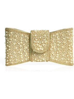 Elegant Pearl Rhinestone Bow Clutch - Perfect for Wedding, Prom, Cocktail Events